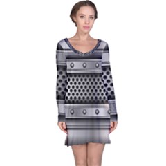 Iron Content Hole Mix Polka Dot Circle Silver Long Sleeve Nightdress