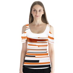 Hole Black Orange Arrow Butterfly Sleeve Cutout Tee 