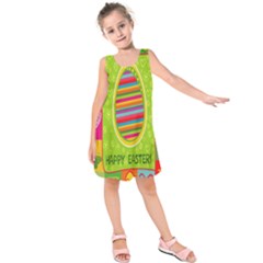 Happy Easter Butterfly Love Flower Floral Color Rainbow Kids  Sleeveless Dress by Mariart