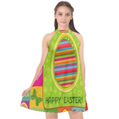 Happy Easter Butterfly Love Flower Floral Color Rainbow Halter Neckline Chiffon Dress  by Mariart