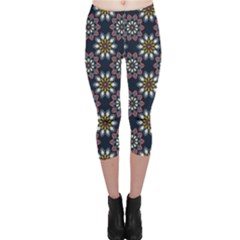 Floral Flower Star Blue Capri Leggings  by Mariart