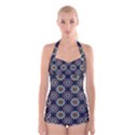 Floral Flower Star Blue Boyleg Halter Swimsuit  View1