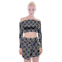 Floral Flower Star Blue Off Shoulder Top With Skirt Set by Mariart