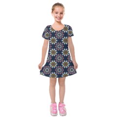 Floral Flower Star Blue Kids  Short Sleeve Velvet Dress