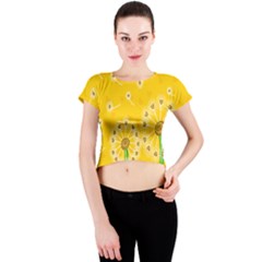 Leaf Flower Floral Sakura Love Heart Yellow Orange White Green Crew Neck Crop Top by Mariart