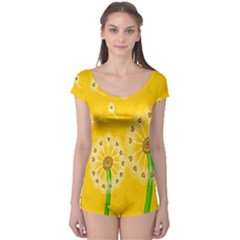 Leaf Flower Floral Sakura Love Heart Yellow Orange White Green Boyleg Leotard  by Mariart