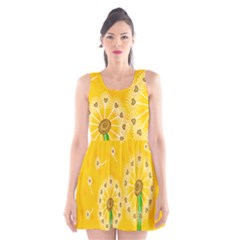 Leaf Flower Floral Sakura Love Heart Yellow Orange White Green Scoop Neck Skater Dress by Mariart