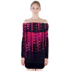 Line Vertical Plaid Light Black Red Purple Pink Sexy Long Sleeve Off Shoulder Dress by Mariart