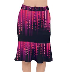 Line Vertical Plaid Light Black Red Purple Pink Sexy Mermaid Skirt