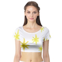 Line Painting Yellow Star Short Sleeve Crop Top (tight Fit) by Mariart