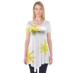 Line Painting Yellow Star Short Sleeve Tunic  by Mariart