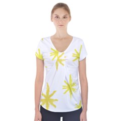 Line Painting Yellow Star Short Sleeve Front Detail Top by Mariart