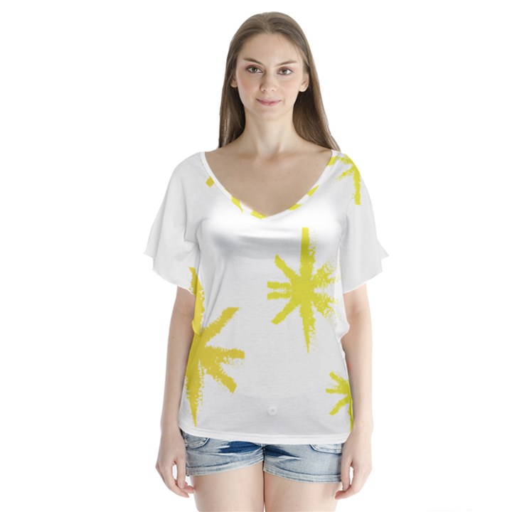 Line Painting Yellow Star Flutter Sleeve Top