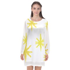 Line Painting Yellow Star Long Sleeve Chiffon Shift Dress  by Mariart