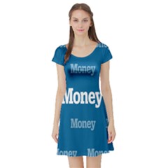 Money White Blue Color Short Sleeve Skater Dress by Mariart