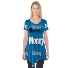 Money White Blue Color Short Sleeve Tunic  by Mariart