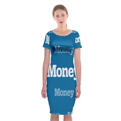 Money White Blue Color Classic Short Sleeve Midi Dress by Mariart