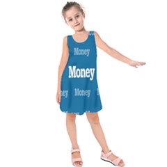 Money White Blue Color Kids  Sleeveless Dress by Mariart