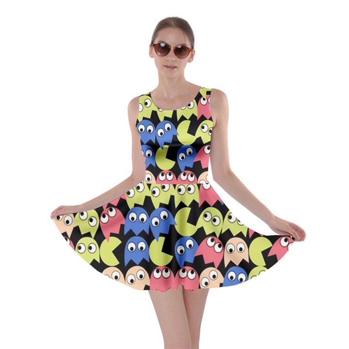 Pacman Seamless Generated Monster Eat Hungry Eye Mask Face Color Rainbow Skater Dress