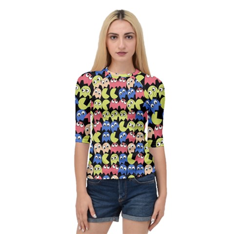 Pacman Seamless Generated Monster Eat Hungry Eye Mask Face Color Rainbow Quarter Sleeve Tee by Mariart