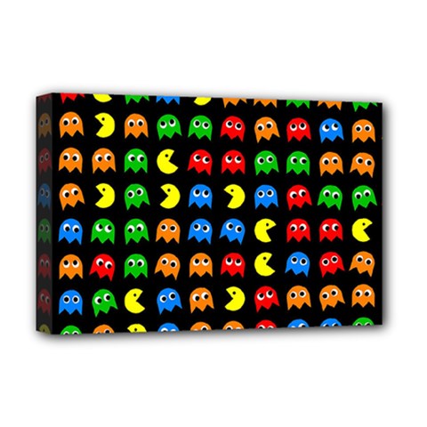 Pacman Seamless Generated Monster Eat Hungry Eye Mask Face Rainbow Color Deluxe Canvas 18  X 12   by Mariart