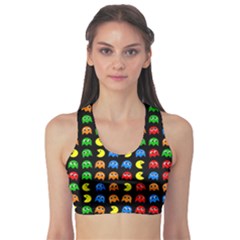 Pacman Seamless Generated Monster Eat Hungry Eye Mask Face Rainbow Color Sports Bra by Mariart