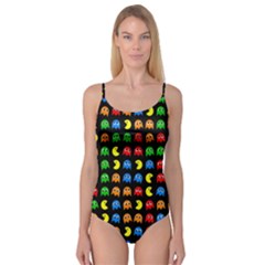 Pacman Seamless Generated Monster Eat Hungry Eye Mask Face Rainbow Color Camisole Leotard  by Mariart