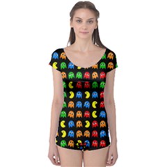 Pacman Seamless Generated Monster Eat Hungry Eye Mask Face Rainbow Color Boyleg Leotard  by Mariart