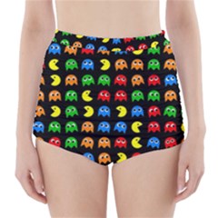 Pacman Seamless Generated Monster Eat Hungry Eye Mask Face Rainbow Color High-waisted Bikini Bottoms by Mariart