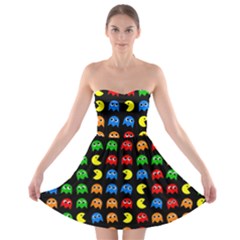 Pacman Seamless Generated Monster Eat Hungry Eye Mask Face Rainbow Color Strapless Bra Top Dress by Mariart