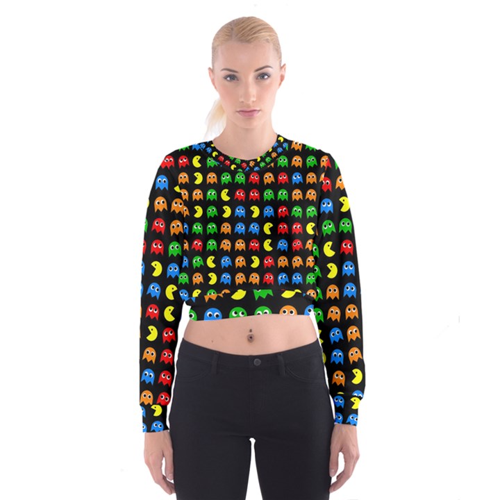 Pacman Seamless Generated Monster Eat Hungry Eye Mask Face Rainbow Color Cropped Sweatshirt