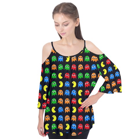 Pacman Seamless Generated Monster Eat Hungry Eye Mask Face Rainbow Color Flutter Tees by Mariart