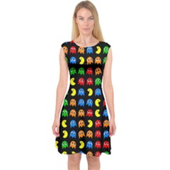 Pacman Seamless Generated Monster Eat Hungry Eye Mask Face Rainbow Color Capsleeve Midi Dress by Mariart