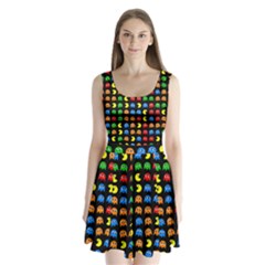 Pacman Seamless Generated Monster Eat Hungry Eye Mask Face Rainbow Color Split Back Mini Dress  by Mariart