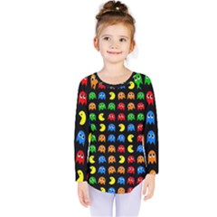 Pacman Seamless Generated Monster Eat Hungry Eye Mask Face Rainbow Color Kids  Long Sleeve Tee