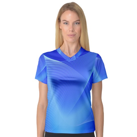 Line Net Light Blue White Chevron Wave Waves Women s V-neck Sport Mesh Tee by Mariart