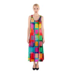 Plaid Line Color Rainbow Red Orange Blue Chevron Sleeveless Maxi Dress by Mariart