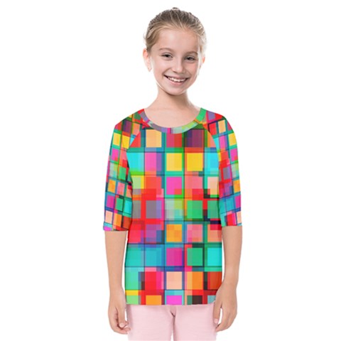 Plaid Line Color Rainbow Red Orange Blue Chevron Kids  Quarter Sleeve Raglan Tee by Mariart