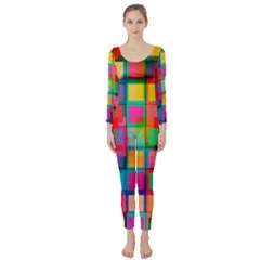 Plaid Line Color Rainbow Red Orange Blue Chevron Long Sleeve Catsuit by Mariart