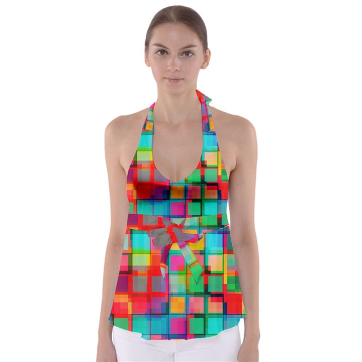 Plaid Line Color Rainbow Red Orange Blue Chevron Babydoll Tankini Top