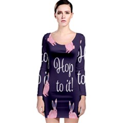 Rabbit Bunny Pink Purple Easter Animals Long Sleeve Bodycon Dress by Mariart