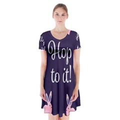 Rabbit Bunny Pink Purple Easter Animals Short Sleeve V-neck Flare Dress by Mariart