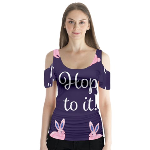 Rabbit Bunny Pink Purple Easter Animals Butterfly Sleeve Cutout Tee  by Mariart