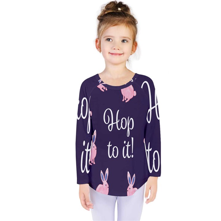 Rabbit Bunny Pink Purple Easter Animals Kids  Long Sleeve Tee