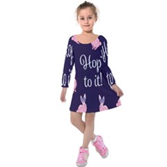 Rabbit Bunny Pink Purple Easter Animals Kids  Long Sleeve Velvet Dress by Mariart