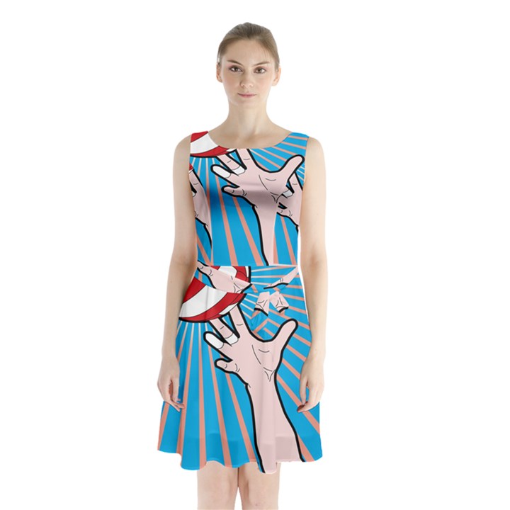 Volly Ball Sport Game Player Sleeveless Waist Tie Chiffon Dress