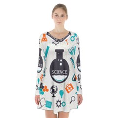 Science Chemistry Physics Long Sleeve Velvet V-neck Dress