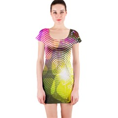 Plaid Star Light Color Rainbow Yellow Purple Pink Gold Blue Short Sleeve Bodycon Dress by Mariart