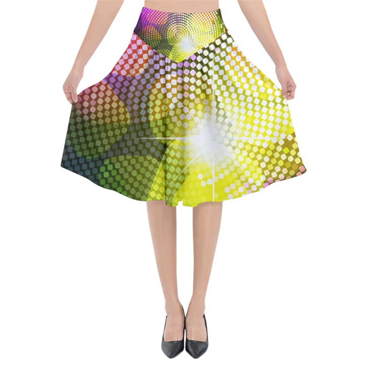 Plaid Star Light Color Rainbow Yellow Purple Pink Gold Blue Flared Midi Skirt