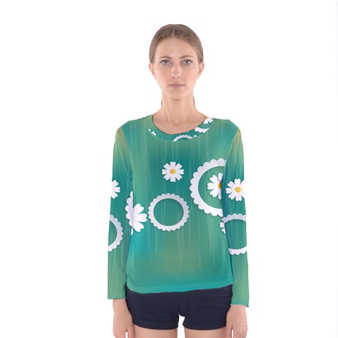 Sunflower Sakura Flower Floral Circle Green Women s Long Sleeve Tee by Mariart